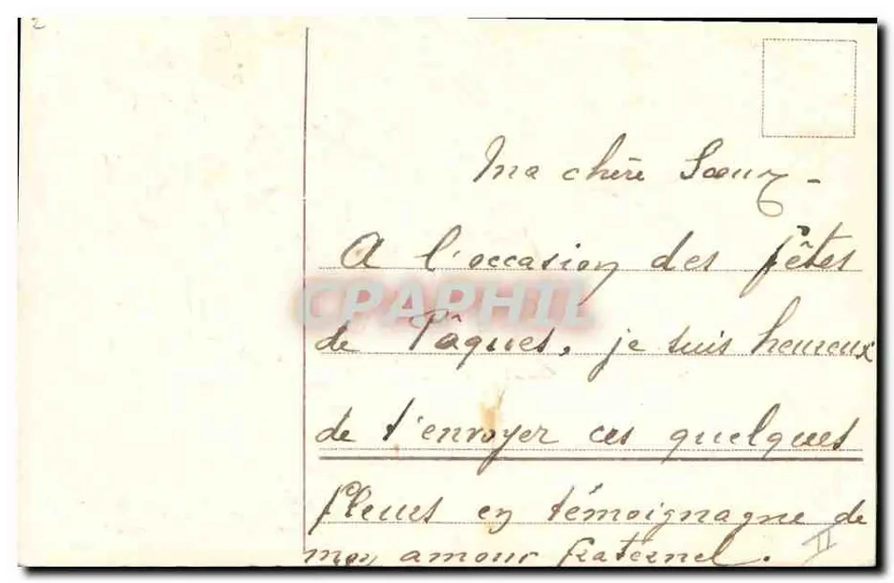 Violetas e ovo decorativo — Feliz Páscoa — EAS - Verso