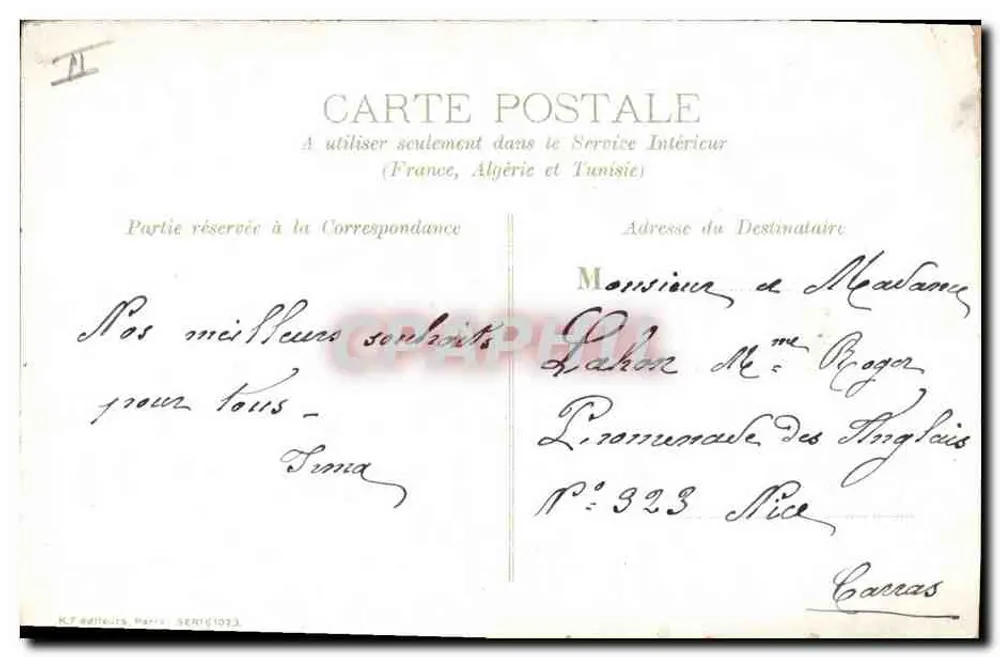 Rosada — carta postal com rosa e borboleta — K.T. editores, série 1033 - Verso