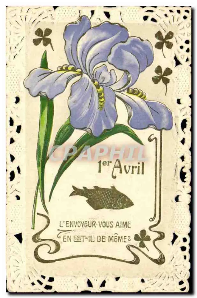 Blaue Iris — 1. April — humorvolle Karte - Vorderseite