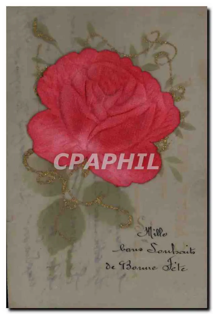 Rose rouge — décor avec feuilles dorées — éditeur inconnu - Frente