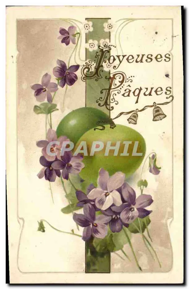 Flores de violetas e maçãs — Feliz Páscoa — editor S. 529 - Frente