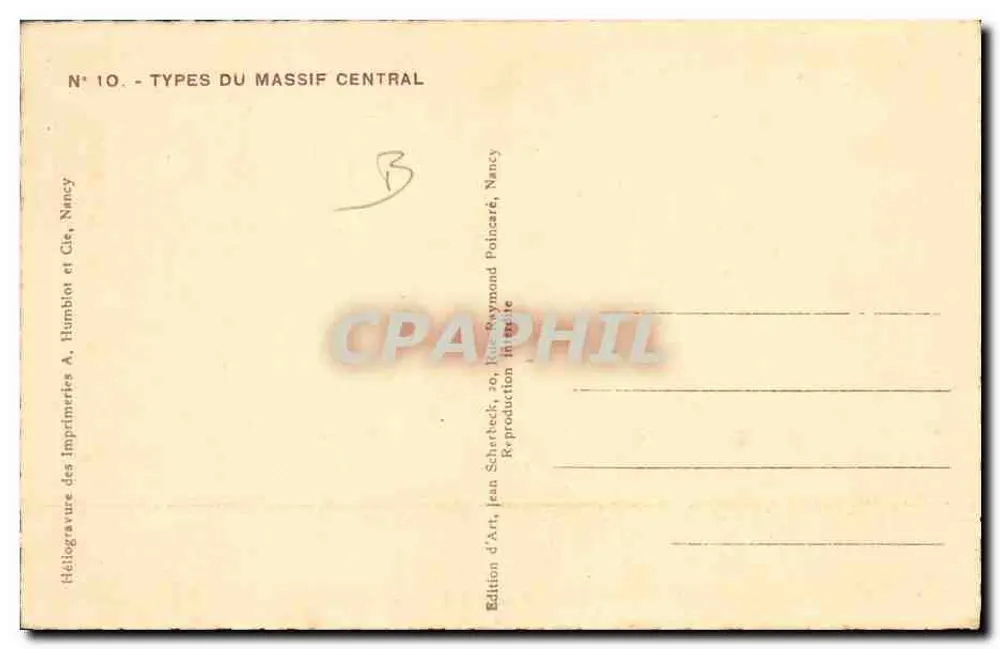 Mulher do Massif Central — Tipos do Massif Central — J. Schekbeck - Verso