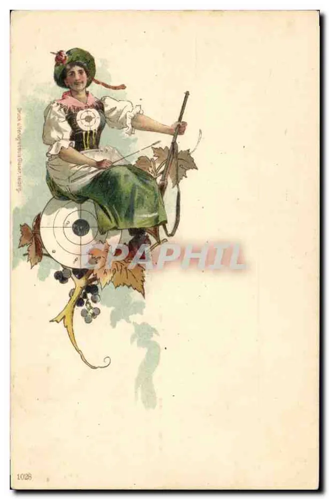 Junge Frau im traditionellen deutschen Kleid — Bogenschießen — Verlag J. W. G. W. W. n° 1028 - Vorderseite