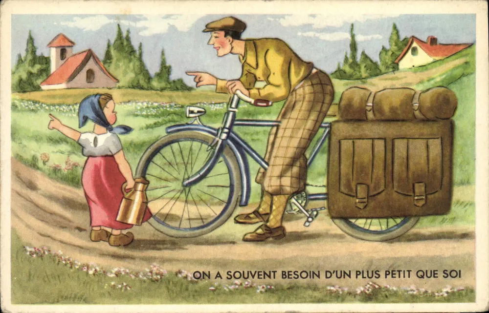 Kind und Fahrradfahrer — Man braucht oft jemanden, der kleiner ist als man selbst — H. S. Paris - Vorderseite
