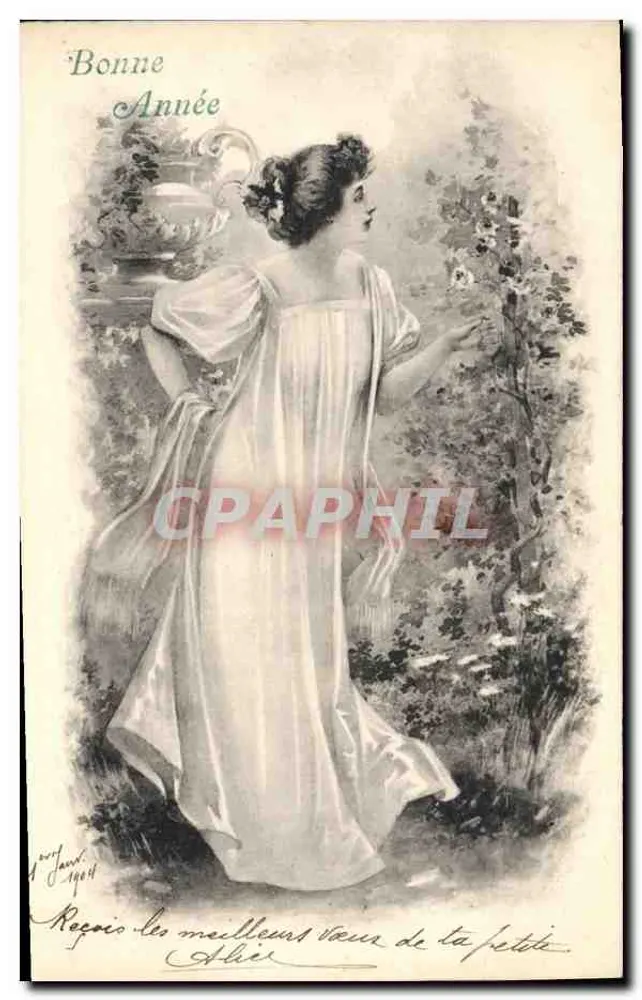 Frau in langer Robe — Garten-Szene — Jourdan, 1904 - Vorderseite