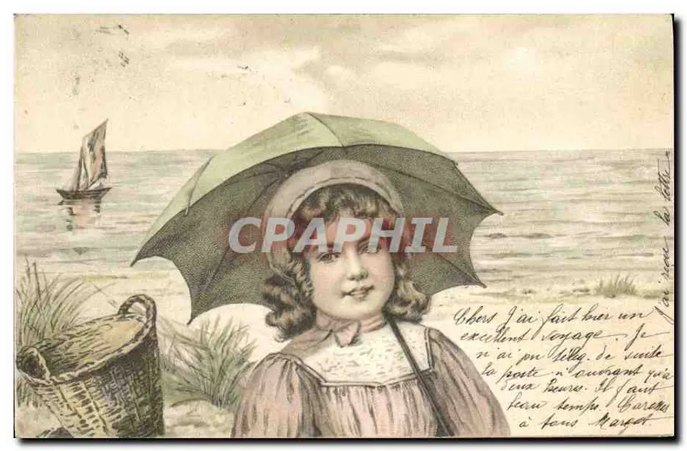 Menina sob guarda-chuva — praia com véu — editor não visível - Frente