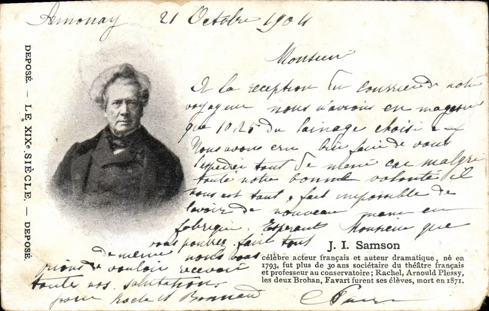 J. I. Samson — portrait d'acteur et auteur dramatique — Maison de Nouveautés Roche & Bonnard, Annonay - Awers