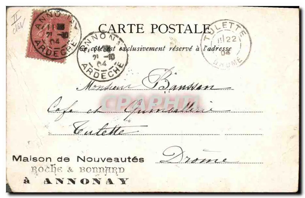 J. I. Samson — portrait d'acteur et auteur dramatique — Maison de Nouveautés Roche & Bonnard, Annonay - Rewers
