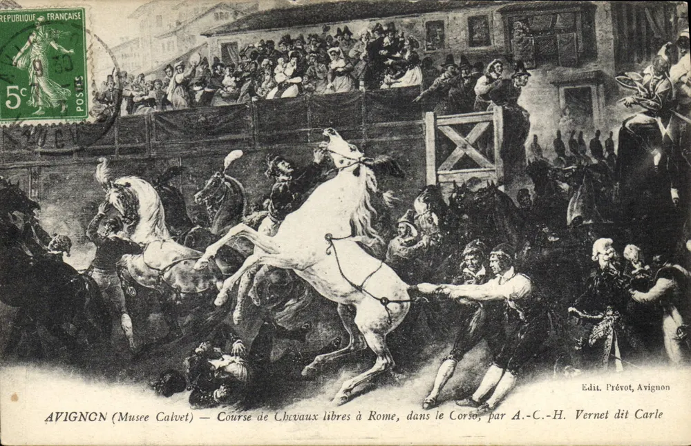 Avignon (Musée Calvet) — Freies Pferderennen in Rom, im Corso, von A.-C.-H. Vernet genannt Carle - Vorderseite