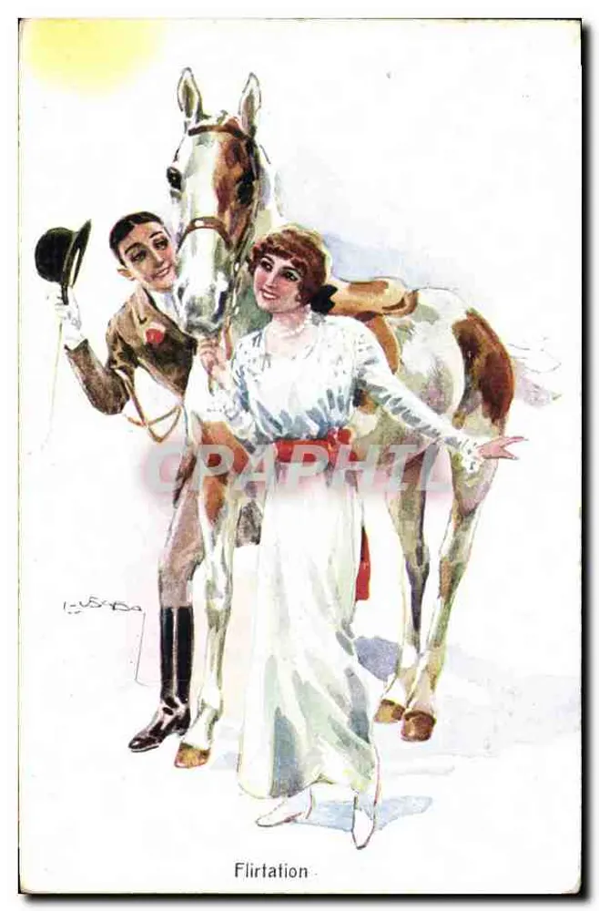 Flirtation — Szene eines Paares mit einem Pferd — Verlag S+S, n° 4700 - Vorderseite