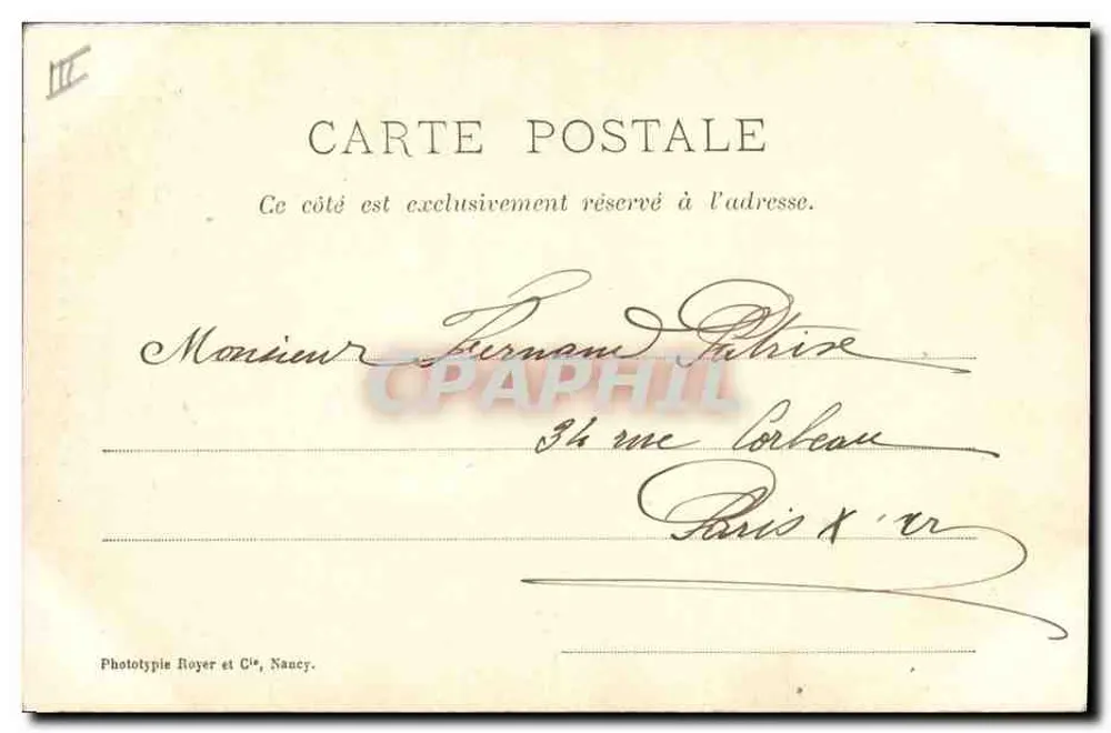 Ich werde nicht aufhören, daran zu denken, meinen Vorgänger zu vergessen — komische Szene — Phototype Royer et Cie, Nancy - Rückseite