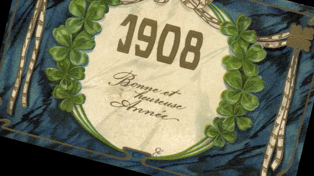 Ano 1908 — Boa e feliz Ano — Série 7293, impressa na Alemanha - Frente