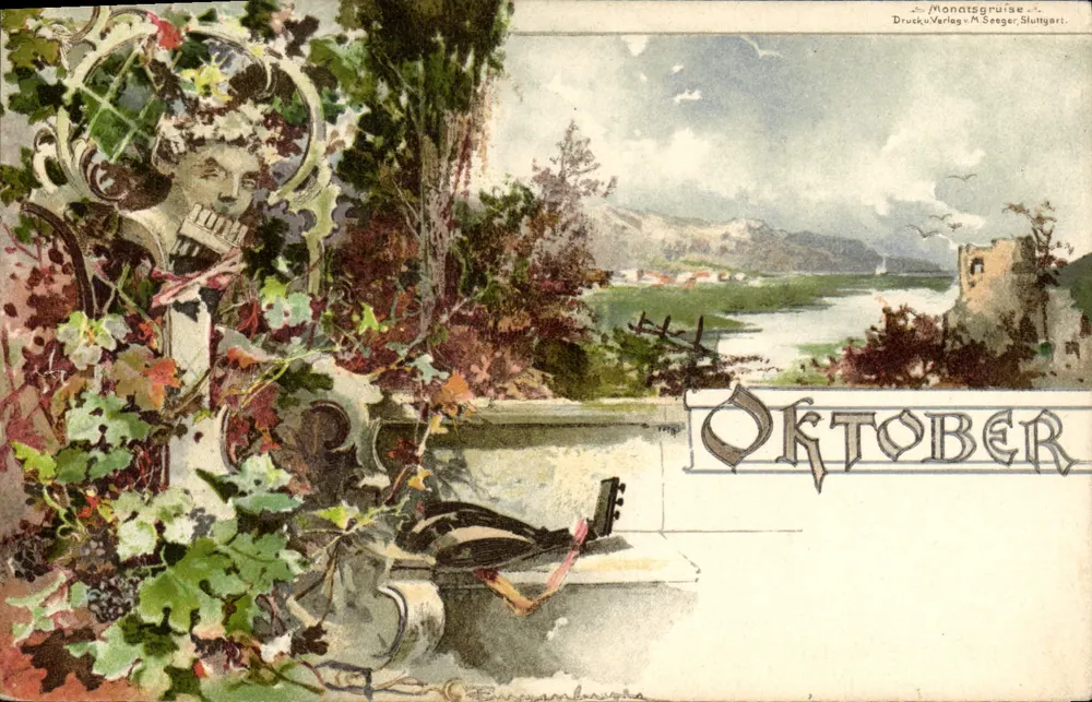 Herbstansicht — Oktober — Verlag Monatsgrüsse, Stuttgart - Vorderseite