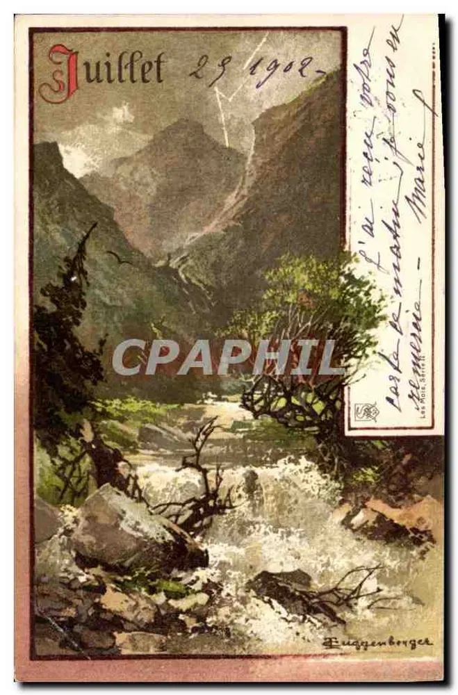Valle montañosa — cascada — Euggenberger - Anverso