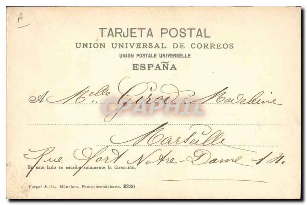 O Paseo em Marseille — Editor Purger & Co. n° 3230 - Verso