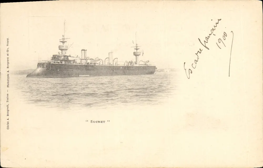 Croiseur de guerre "Suchet" — vue en mer — éditeur Gliche A. Bougault, Toulouse, Phototypie, Nancy - Frente