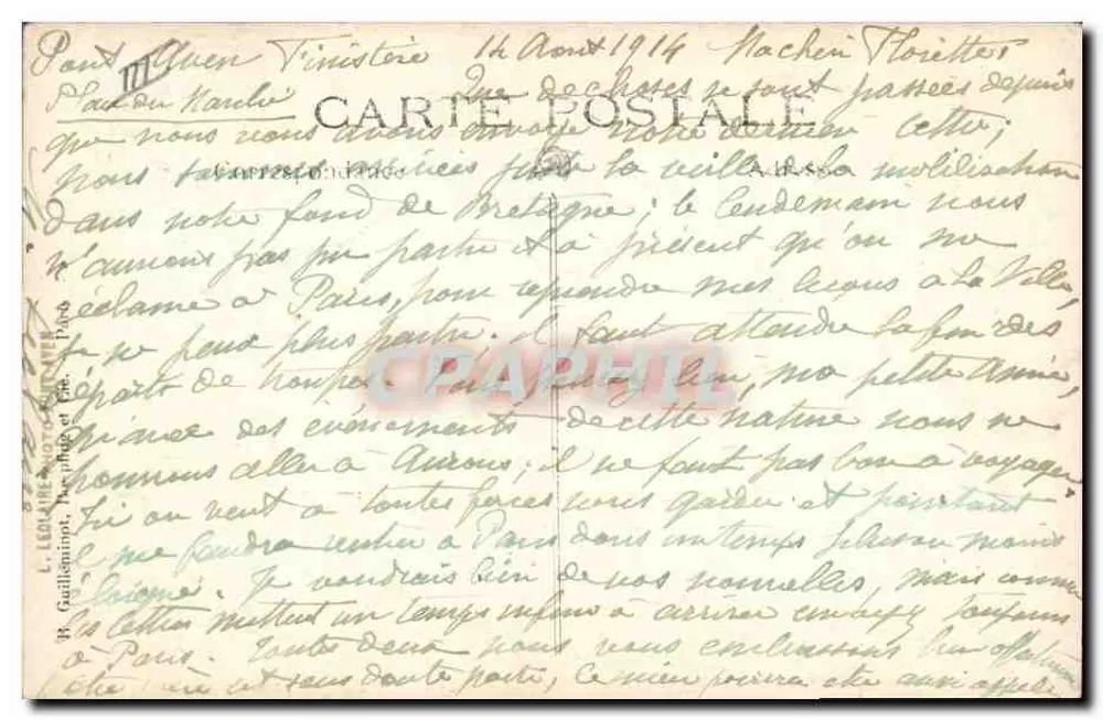 Mulher em traje tradicional — Bretanha — editor L. Guillaume, Paris - Verso