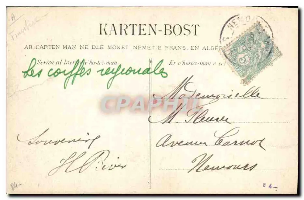 Junge Frau aus Pont-Aven — Porträt im regionalen Kleid — Verlag Vellano, n° 1287 - Rückseite