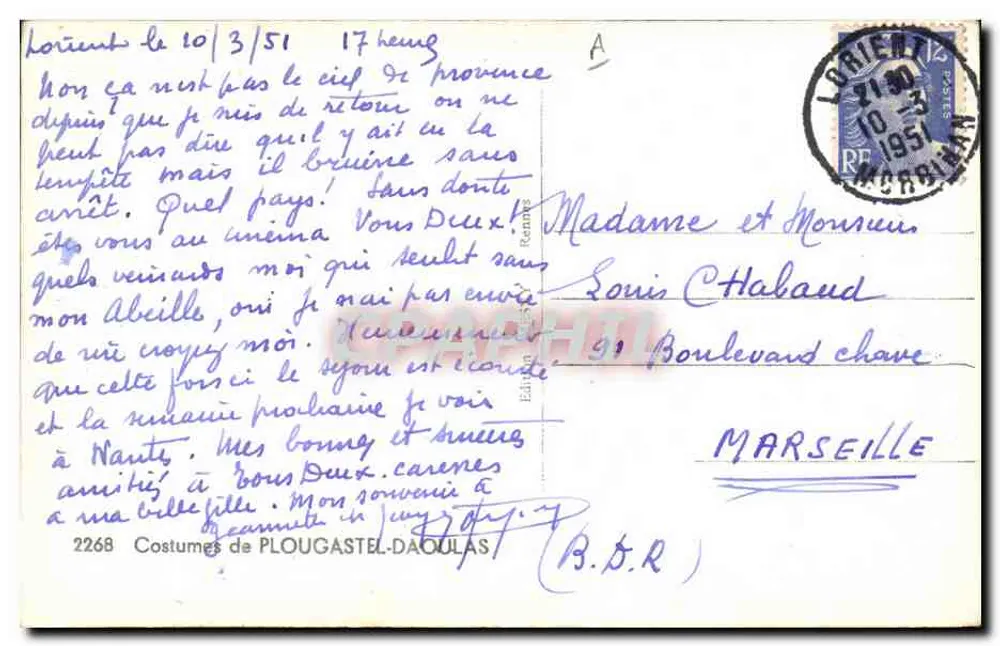 Trajes de Plougañtel-Daoulas — editor Lois, n° 2268 - Verso