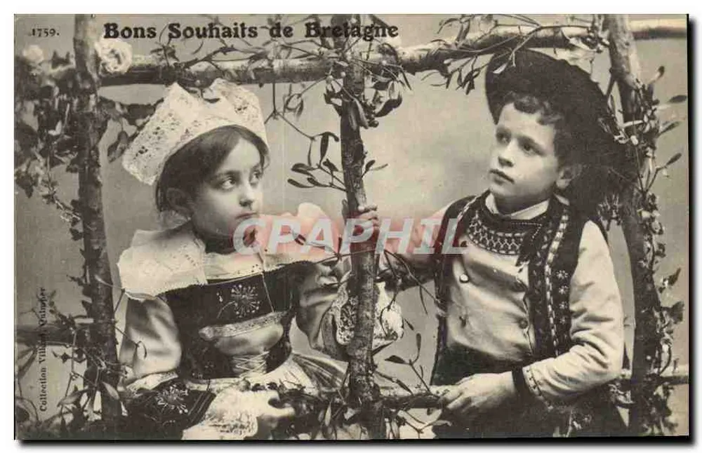 Crianças com trajes bretones — Coleção Villier Vézinet — n° 1759 - Frente