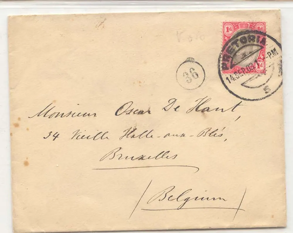 Südafrika Consumar mail 1903 Transvaal nach Belgien (Südafrika vollständig postal) - Vorderseite