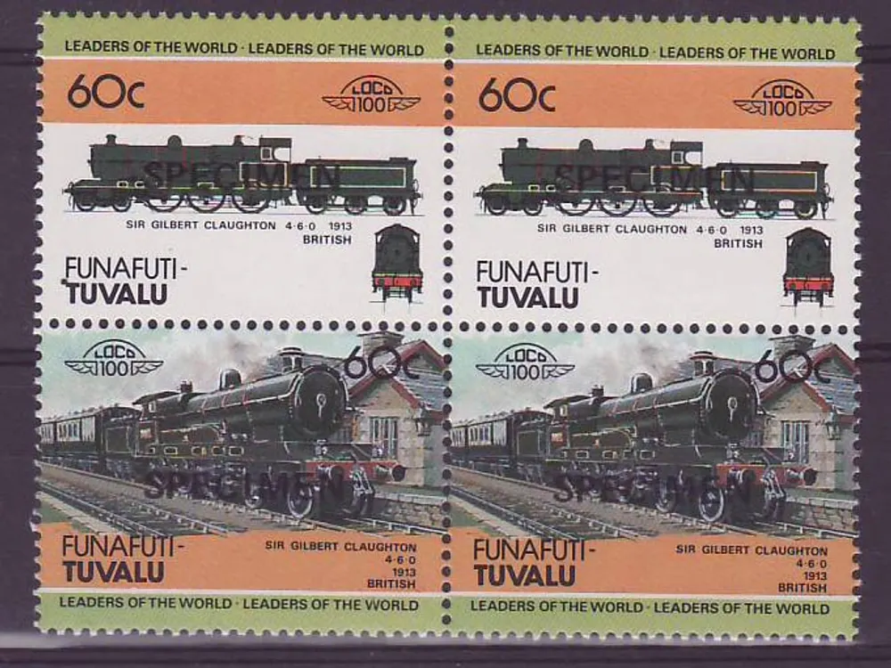 Funafuti Tuvalu 60c Zug Sir Gilbert Claughton 1913 ** Luxe Surcharghe SPECIMEN Bloc de 4 - Vorderseite