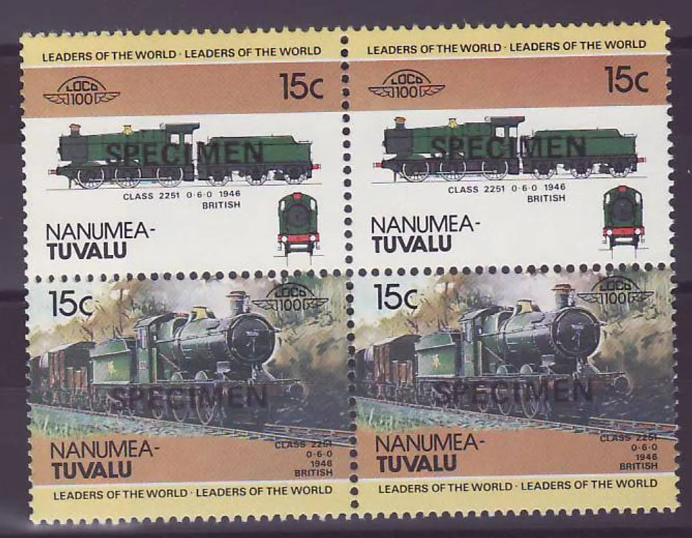 Nanumea Tuvalu 15c Zug Klasse 2251 1946 ** Luxe Aufschlag PROBE Bloc de 4 - Vorderseite