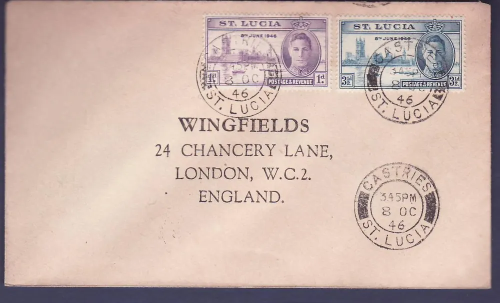 St Lucia GVI cover Castries 8 OC 46 nach London, England - Vorderseite