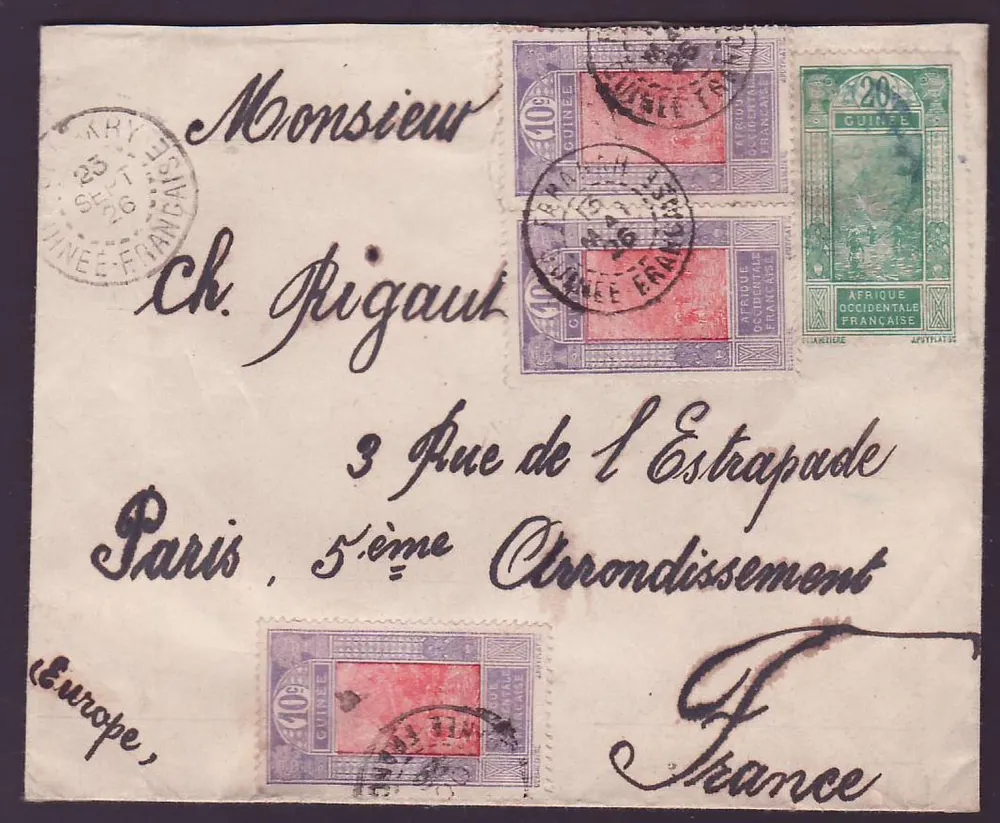 Guinea Brief 3*10c + 20c Gue de Kitim für Paris Frankreich - Vorderseite