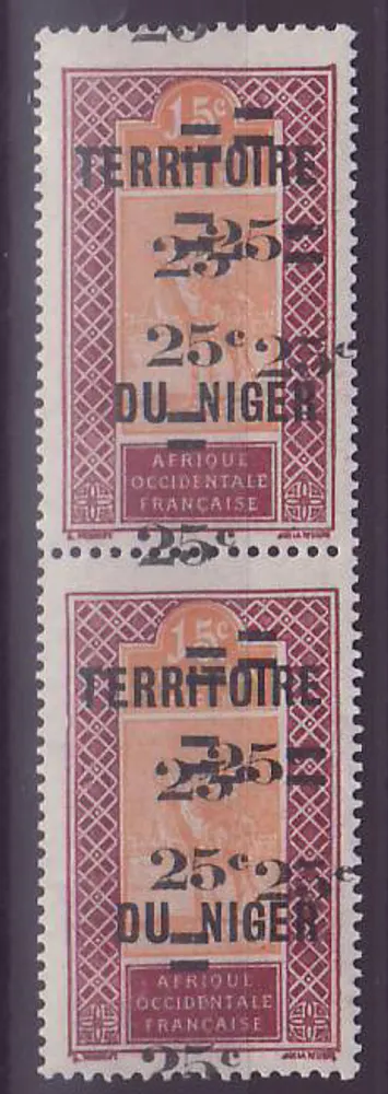 Niger 25c s 15c n°18d VARIETE Mehrfache Aufdruck in Paar ** Neu ohne Heftung Signiert - Vorderseite