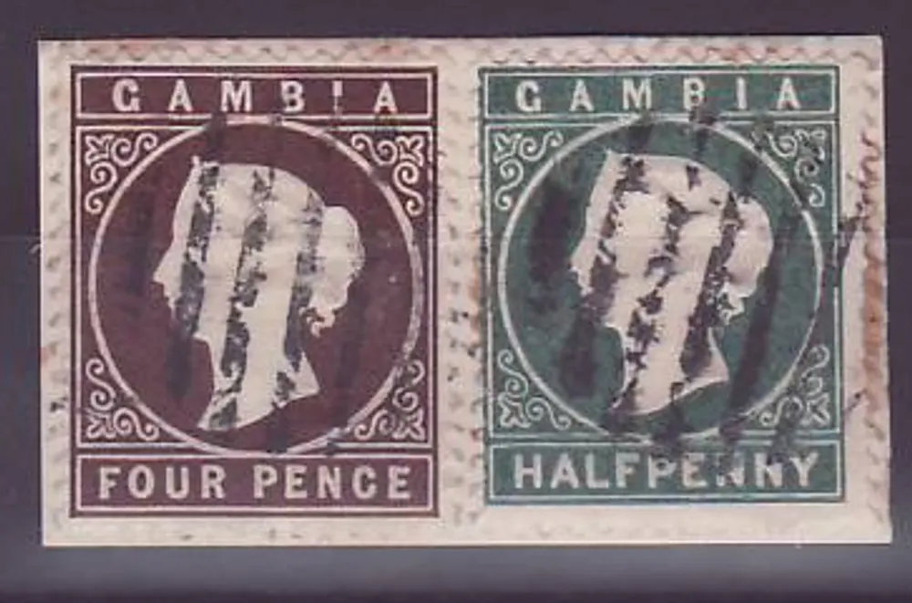 Gambia Gambie Cameo-Paar mit Zylinderstempel auf dem Stück - Vorderseite