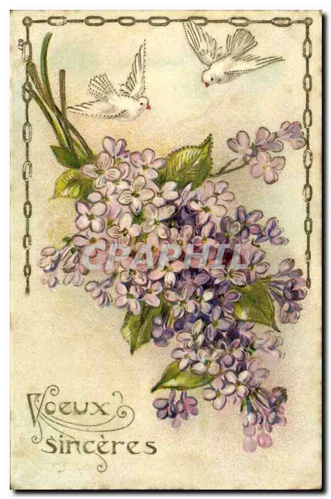 Bouquet de lilás e pombas — Vœux sincères — n°129 - Frente