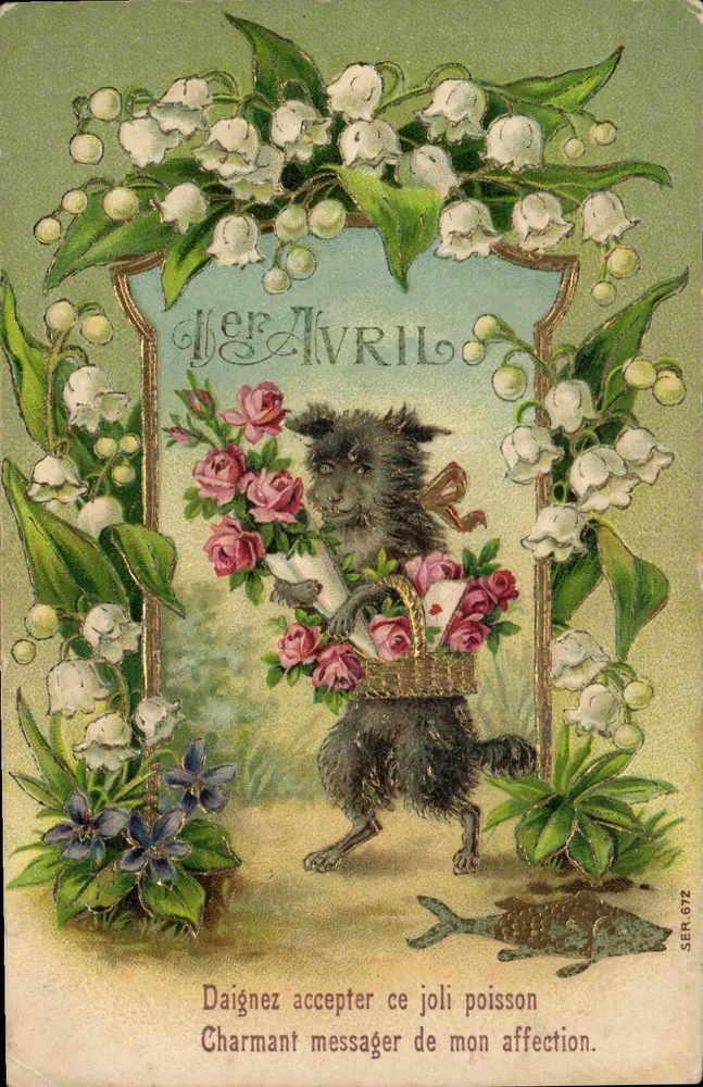 Hund mit Rosenkorb — Ber AVRIL — Verlag SER. 672 - Vorderseite