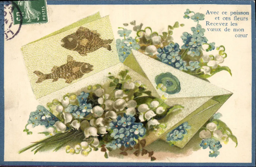 Fisch und Blumen — Wünsche meines Herzens — Verlag unbekannt, Seriennummer nicht sichtbar - Vorderseite