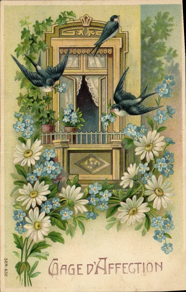 Vögel und Blumen — Zeichen der Zuneigung — SER. 632 - Vorderseite