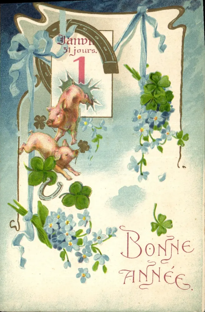 Animaux — Deux cochons sous un arc de fer à cheval — Éditeur : M. MARN (n° 583) - Vorderseite