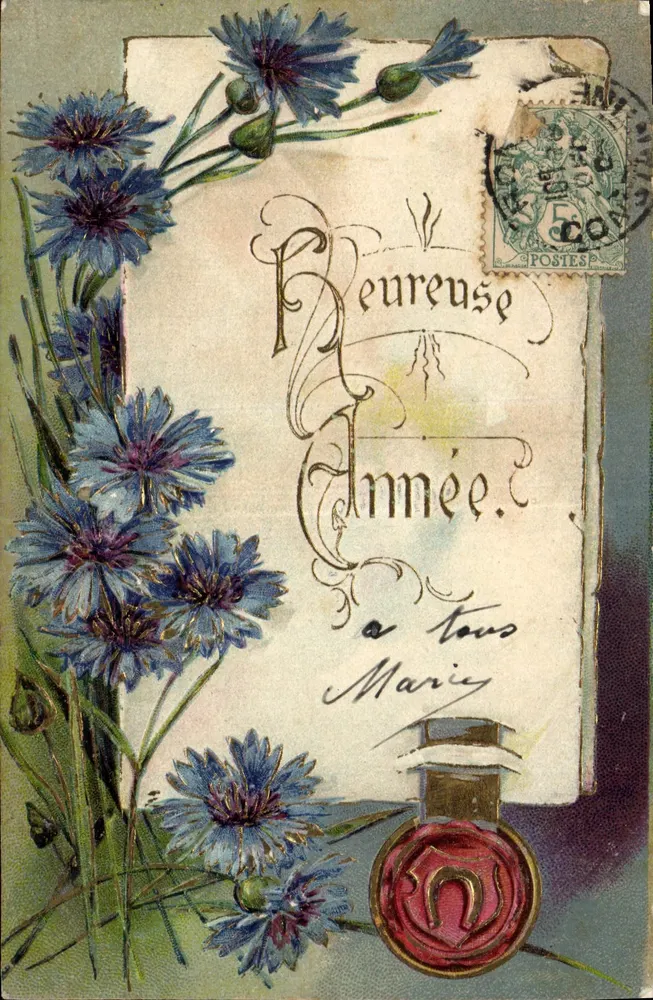 Flores de centauréia — Ano feliz — editor No. 5338 Relief m. Goldiefdruck - Frente