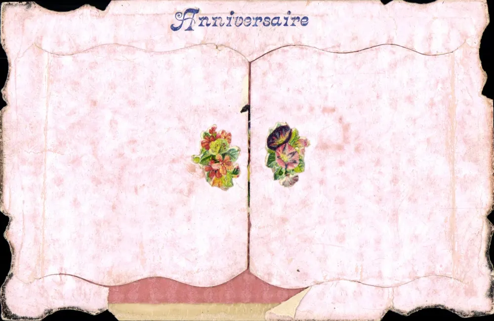 Aniversário — Carte postale decorada de flores — editor desconhecido - Frente