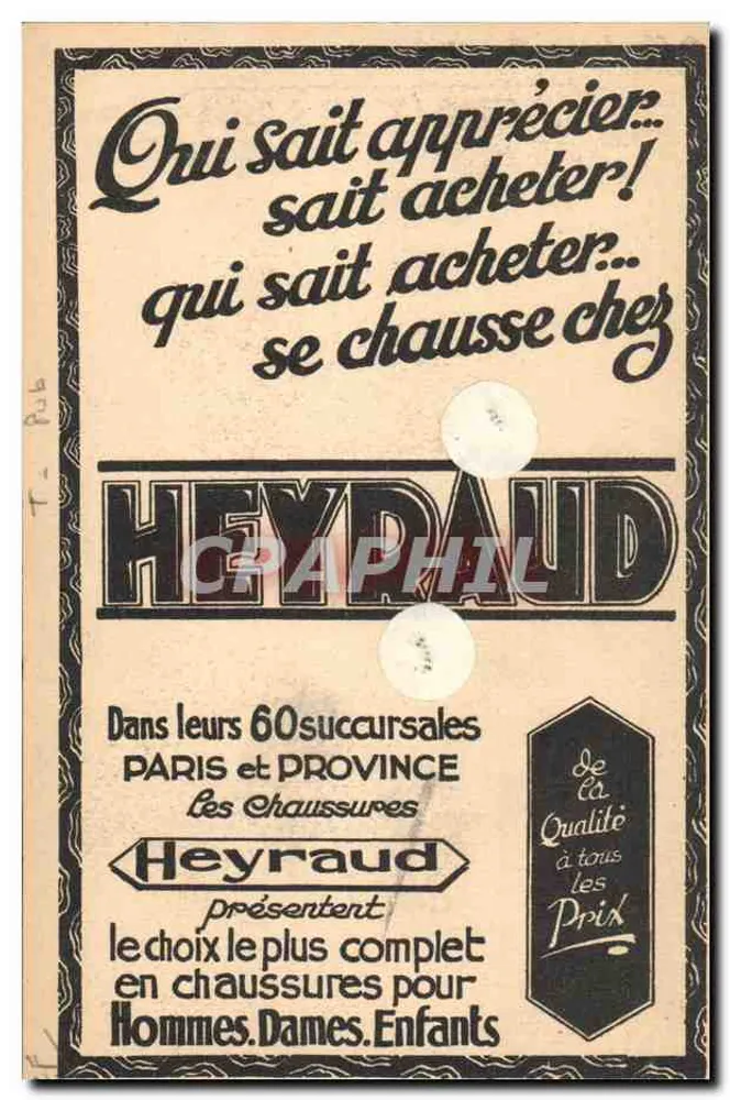 Publicidade para as sapatas Heyraud — modo de uso com caricatura de homem em chapéu alto — verso publicidade completa - Verso