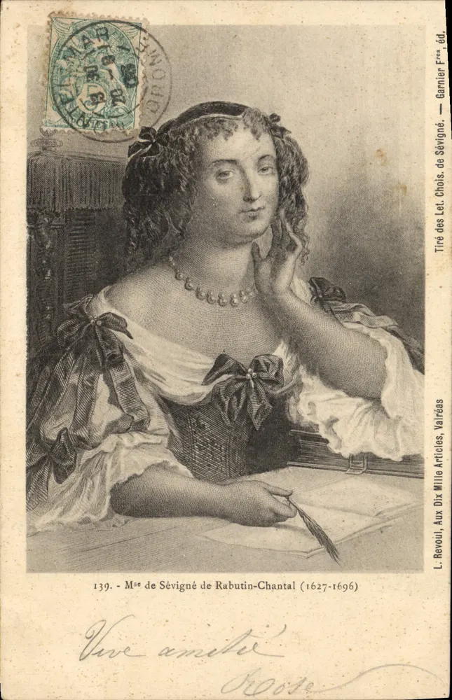 Mme de Sévigné de Rabutin-Chantal (1627-1696) — retrato em preto e branco — Garnier Frères, n°139 - Frente