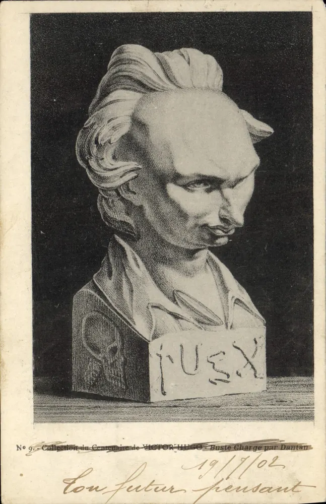 Busto caricaturado de Victor Hugo — Coleção do Cratenaire de Victor Hugo — Busto carregado por Dantan — N° 9 - Frente