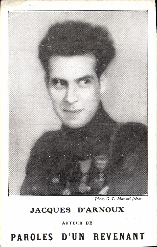 Jacques D'Arnoux — Autor de Paroles d'un Revenant — Foto G.-L. Manuel frères - Frente