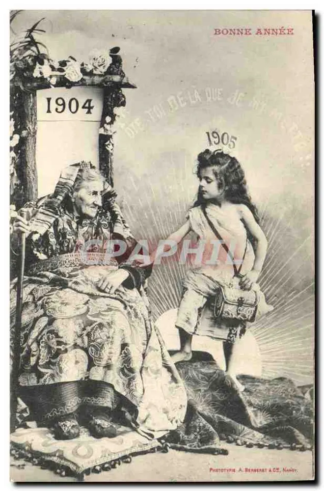 Urgroßmutter und Kind — Frohe Weihnachten 1904/1905 — Phototype A. Benberet & Cie, Nandy - Vorderseite