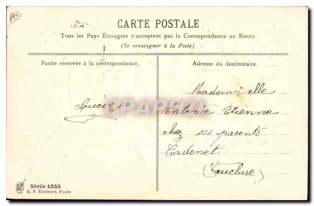 Guten Jahresbeginn 1906 — Blumen und Klee — K.F. Verlag, Paris, Serie 1355 - Rückseite