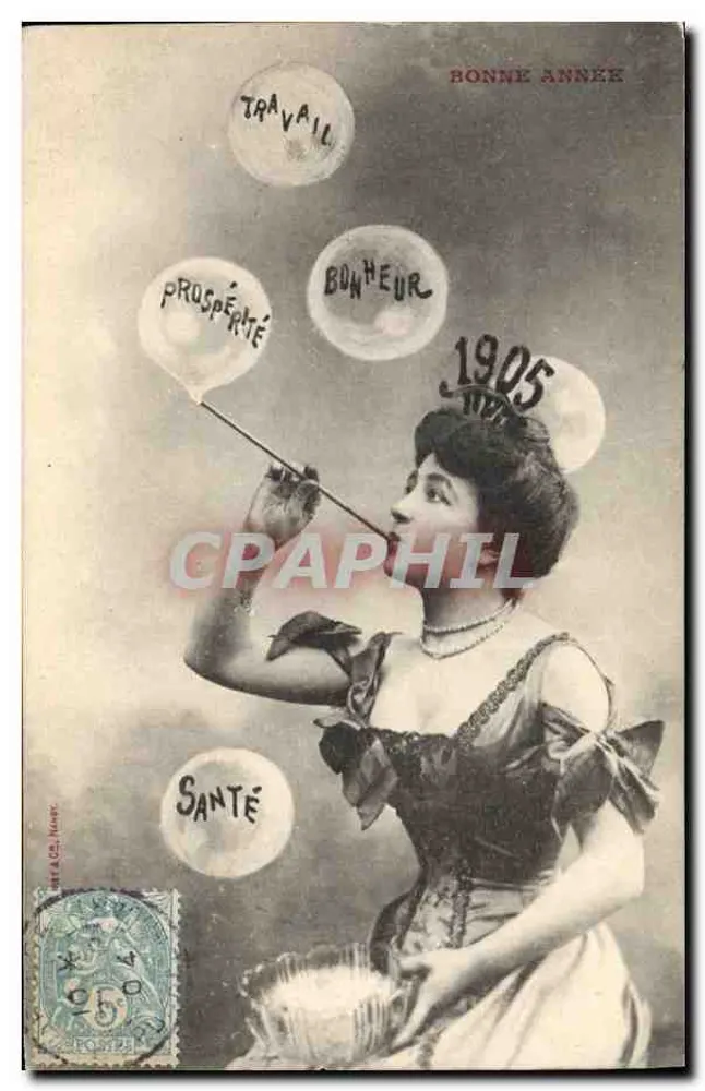Frau, die Blasen bläst — Frohe Neujahr 1905 — NANCY & Cie, Nancy - Vorderseite