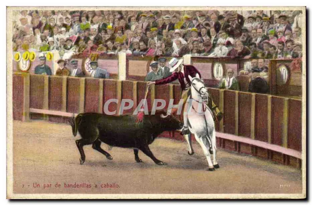 Ein Paar Banderillas auf Pferd — Stierkampfszene — Postales 'Peguiti' Barcelona - Vorderseite