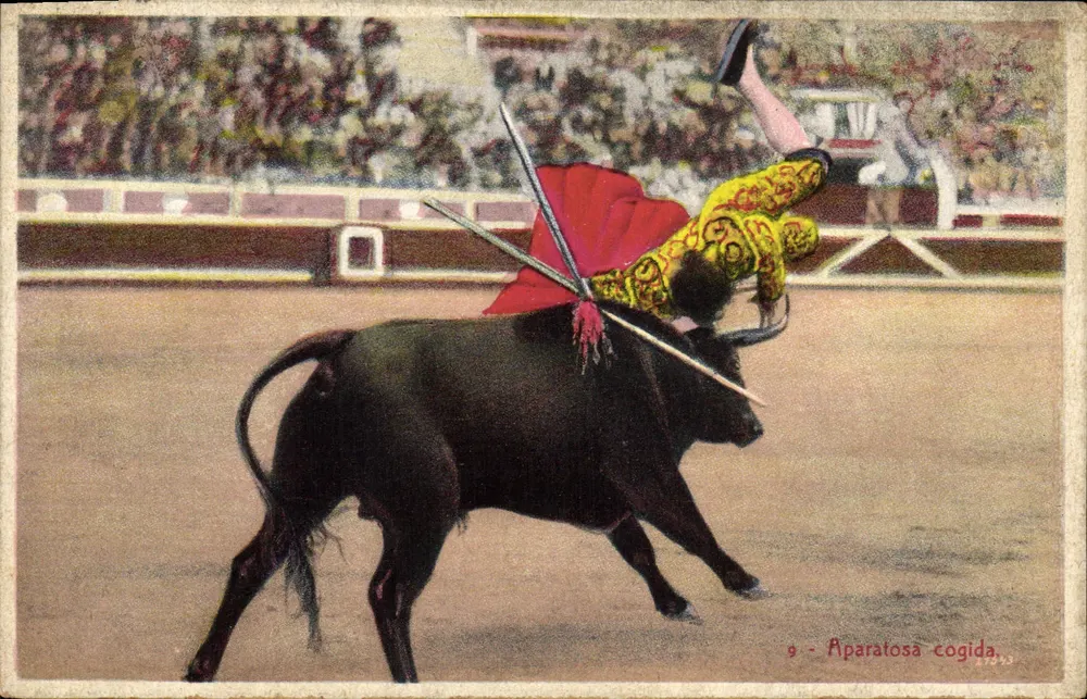 Aparatoso cogida — cena de touro — Postais "Cerball", Barcelona - Frente