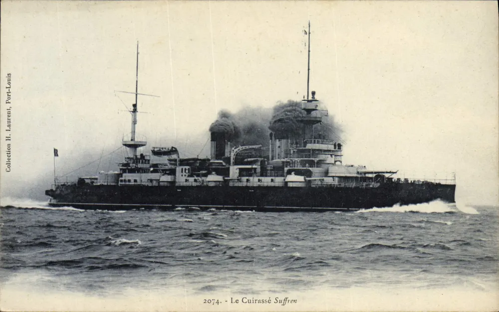 O Cuirassé Suffren — Navio de guerra no mar — Coleção H. Laurent, n° 2074 - Frente