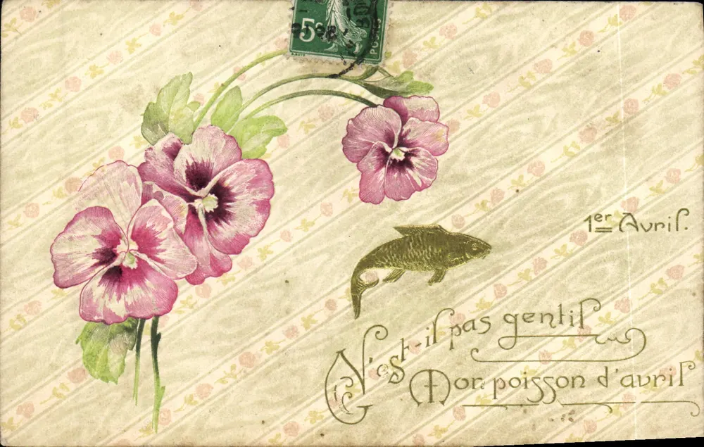 Fleurs et poisson — Poisson d'avril — Éditeur non visible - Recto