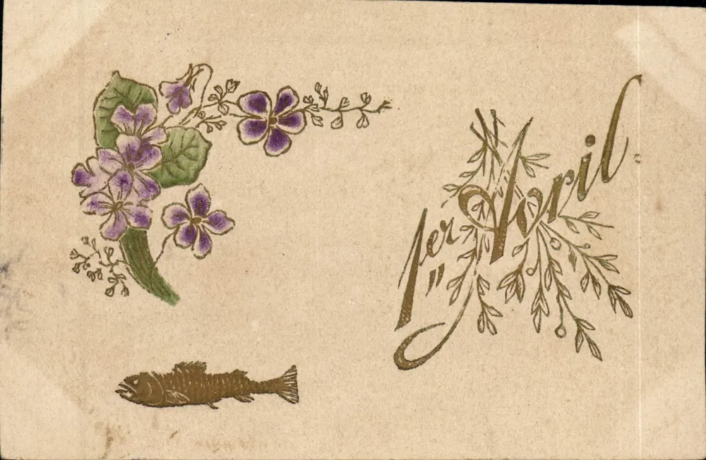 Fleurs et poisson — 1er Avril — éditeur non identifié - Recto